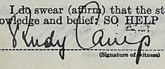 Unterschrift von Rudy Camp aus 1952. Copyright: NARA